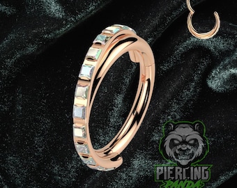 18g 8mm Titanium ASTM F136 AB Rainbow CZ Gem Rose Gold Double Infinity Band Hinged Segment Clicker Nose Helix Hoop Piercing Ring Earring