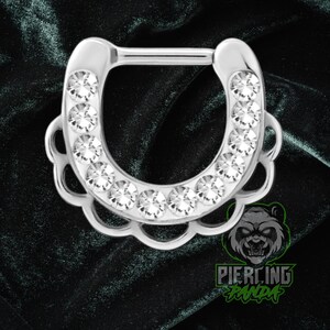 16g 14g Chunky Enamel CZ Gems Thick Horseshoe Shape Solid Surgical Steel Hinged Septum Clicker Ring No Rust Daith Jewelry Piercing