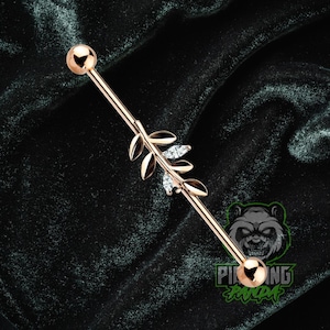 14g 16g roségouden bladgoud CZ bedel industriële steiger piercing barbell 316L chirurgisch staal buitendraad