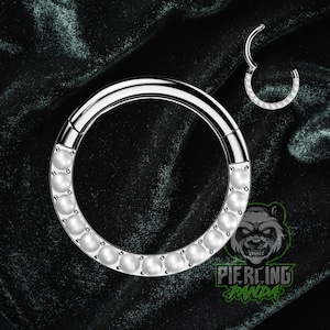 Anillo de titanio ASTM F136 de 16 g con pequeñas perlas, con revestimiento frontal, para implantes, con segmento articulado, para perforación de tabique, hélix, cartílago y Daith.