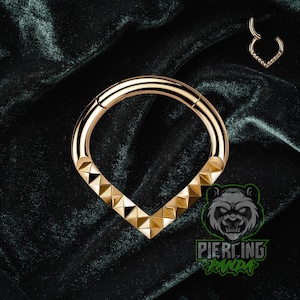 16g Dainty V Pyramid Stud  Rose Gold PVD Plated 316L Surgical Steel Spikes Hinged Segment Septum Helix Cartilage Daith Hoop Piercing Ring