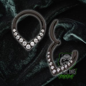 Titane 16 g, ASTM F136, PVD noir Dainty V blanc Cz, qualité implantaire, pointe, segment articulé, septum, hélice, piercing, cartilage, anneau de piercing Daith