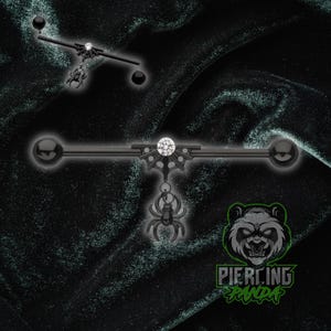 14g Titan ASTM F136 Innengewinde schwarz Spinnennetz Weiß CZ Industrial Scaffold Piercing Barbell mit Innengewinde