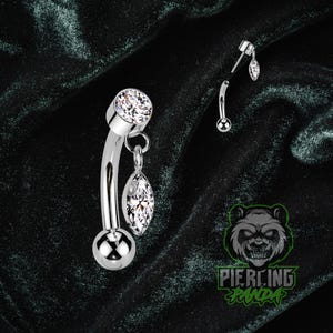 Titanium Threadless ASTM F136 14g 16g 18g Dangling Marquise CZ Gem Eyebrow Belly Navel Piercing Barbell Jewelry With Fixed Ball On One End