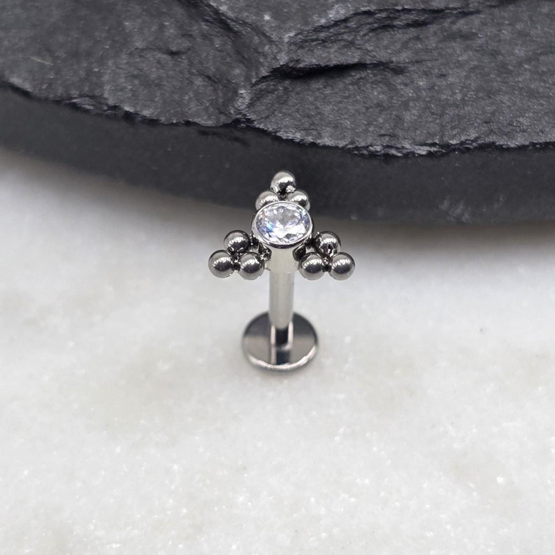 14g Internal Thread White CZ Cluster Balls 316L Surgical Steel Small Bottom Disc Tragus Helix Conch Cartilage Earring Labret Barbell image 2