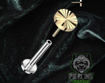 Titanium ASTM F136 Diamond Cut Circle Threadless Top Labret Barbell Piercing Conch Flat Back Cartilage Helix Labret Monroe Gold PVD Plated