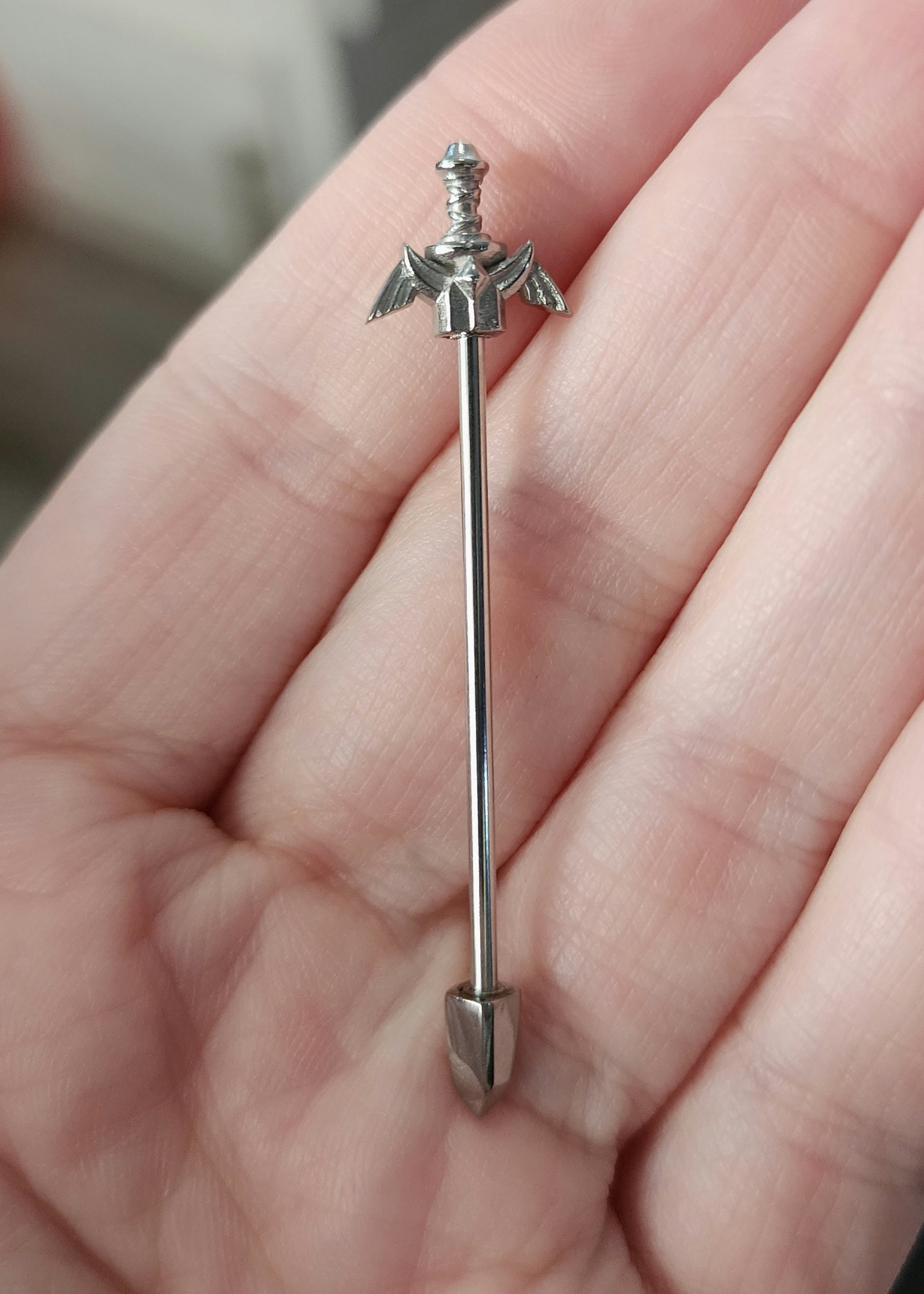 14g Hero Gamer Sword Industrial Barbell Piercing 38mm External Thread Polished Solid 316l Surgical Steel Etsy