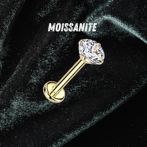 20g Moissanite Titanium 24K Gold Plate ASTM F136 Implant Grade Flat Back Push In Threadless Earring Stud