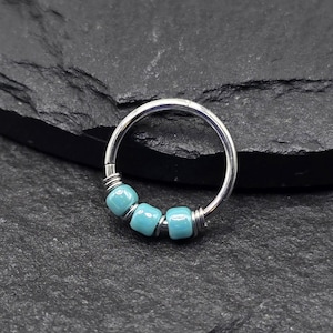 Anneau coupé articulé en verre perlé turquoise, 16 g, 18 g 20 g