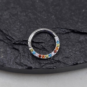 16g Polido Arco-Íris Micro CZ Articulado Segmento Clicker Piercing Anel de Argola Sólido Aço Cirúrgico 316L Septo Daith Cartilagem