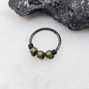 20g 16g 18g Matte Olive Trio Beaded Black PVD Plated 316L Surgical Steel Wrapped Segment Hoop Rings 8mm 10mm