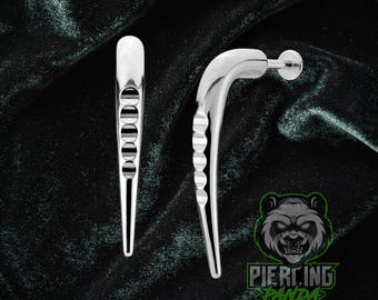 14g Solid 316L Surgical Steel Long Labret Claw With Carved Ridges