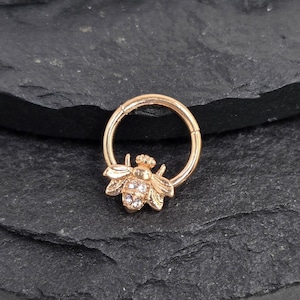 Petite abeille 16 g plaqué or rose PVD segment articulé cliquet piercing bijoux bague cerceau septum Daith Helix Cartilage solide acier chirurgical 316L