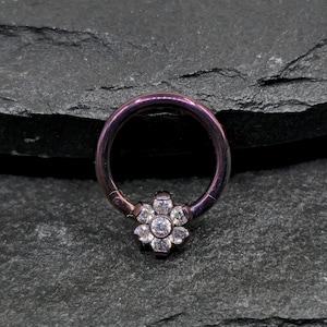 Titanium 16g 22V Purple Implant Grade Flower Hinged Segment Septum Helix Piercing Cartilage Daith Hoop Piercing Ring