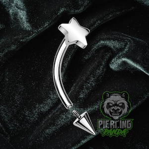 Piercing para ceja Rook Ashley con puntas de titanio ASTM F136 de 16 g y barra curva de estrella brillante de 3 mm con rosca interna.