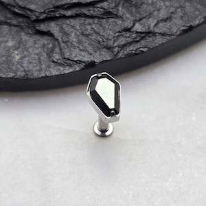 14g Titanium ASTM F136 Internal Thread Black CZ Coffin Top Piercing Conch Flat Cartilage Helix Labret Monroe