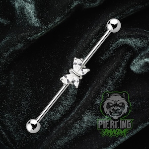 14g 16g Butterfly CZ Charm Industrial Scaffold Piercing Barbell 316L Surgical Steel External Thread