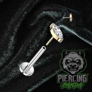 Piercing de titanio ASTM F136 con circonitas blancas marquesas y baño de PVD dorado, sin rosca, para cartílago, hélice, labret, Monroe