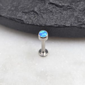 16g Titanium Blue Opal Minimalist ASTM F136 Grade 23 Internal Thread Tragus Helix Conch Cartilage Earring Labret Barbell