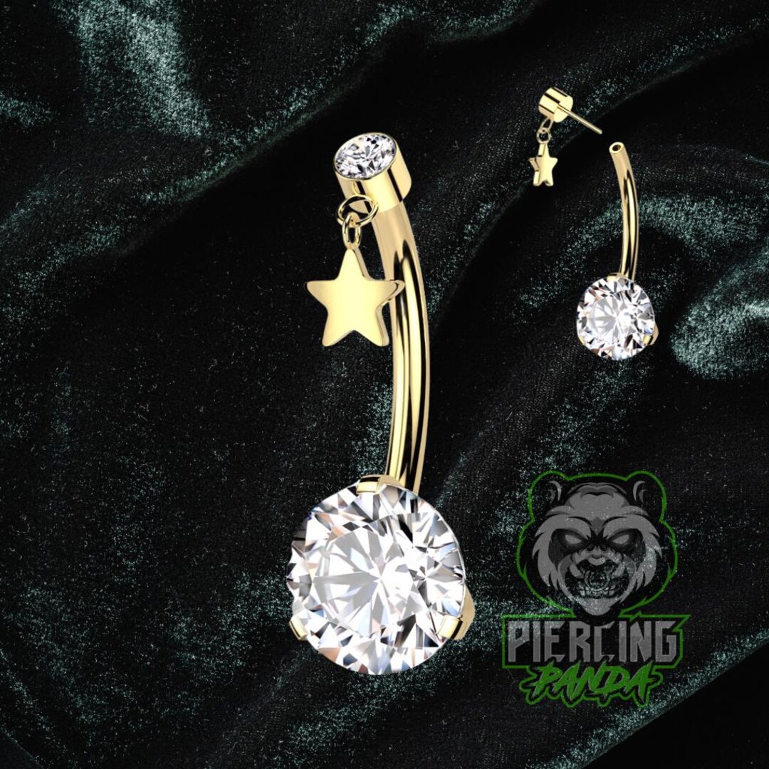 Titanium Gold Threadless Star 14g Large White CZ Gem Prong & Bezel Set ...