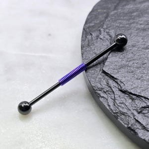 14g 16g Purple Hand Wire Wrapped Black IP 1.6mm 1.2mm Industrial Barbell Scaffold Piercing Jewelry (32mm, 35mm, or 38mm)