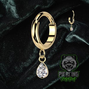 16g 18g ASTM F136 Teardrop Pear Micro White CZ Dangle Gold Implant Grade Titanium Hinged Segment Septum Helix Cartilage Daith Hoop Piercing