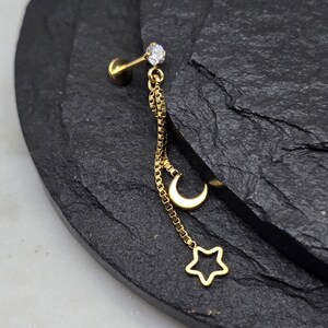 16g Internal Thread 316L Surgical Steel Moon Star Dangling Small Bottom Disc Tragus Helix Conch Cartilage Earring Labret Barbell