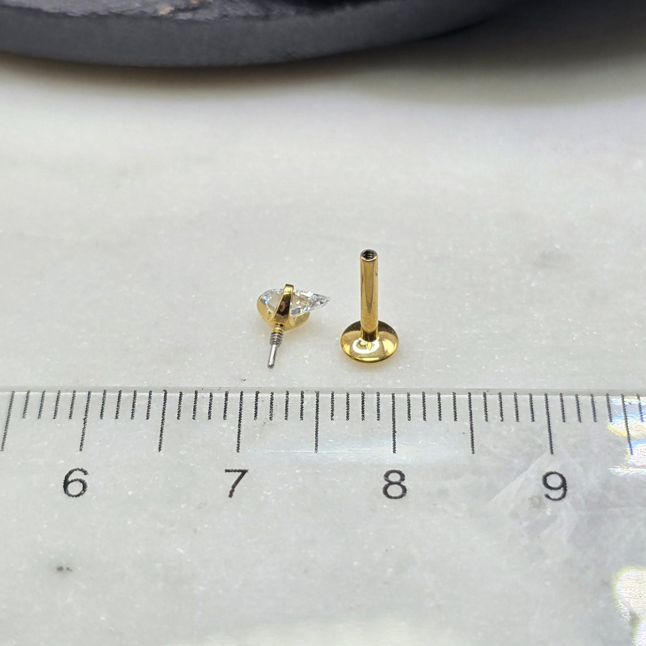 16g ASTM F136 Titanium Internal Thread Gold PVD Pear Teardrop White CZ ...