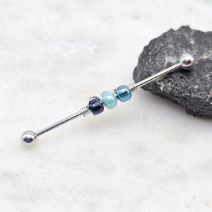 14g 16g Blues Beaded Wrapped Industrial Barbell Scaffold Cartilage Piercing Jewelry (32mm, 35mm, or 38mm!)