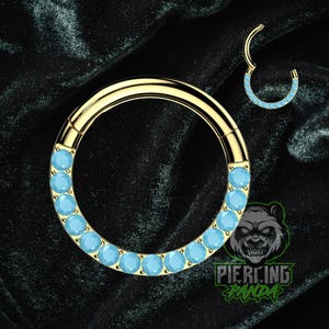 16g Titanium Gold ASTM F136 Turquoise CZ Lined Gems Implant Grade Hinged Segment Septum Helix Piercing Cartilage Daith Hoop Piercing Ring