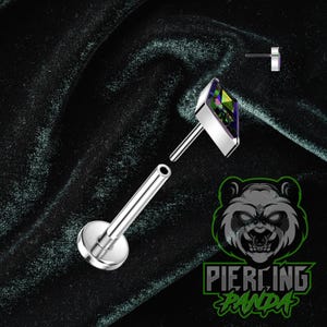 Titanium ASTM F136 Threadless Barbell Small AB Dark Vitrail CZ Diamond Spike Flat Bottom Disc Labret Cartilage Conch Helix Tragus Piercing
