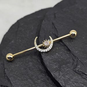 316L Surgical Steel Gold PVD Wire Wrapped White CZ Industrial Barbell 316L Surgical Steel Gold PVD Wire Wrapped White CZ Industrial Barbell