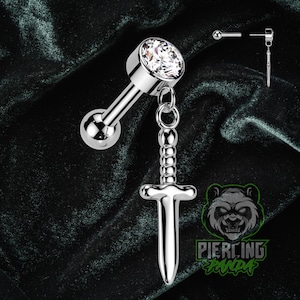 16 g 6 mm titanium ASTM F136 Draadloos bungelend zwaard met 3 mm lange barbell kraakbeen conch platte helix stud tragus piercing