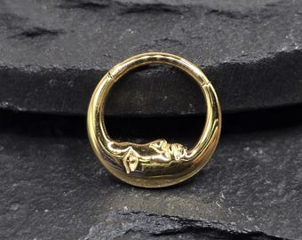 Surgical Steel Rose Gold PVD Crescent Moon Hinged Clicker Hoop Daith Cartilage Ring Surgical Steel Rose Gold PVD Crescent Moon Hinged Clicker Hoop Daith Cartilage Ring
