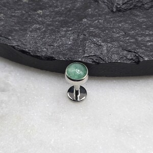 16g Titanium ASTM F136 Grade 23 Green Aventurine Stone Internal Thread Small Bottom Disc Tragus Helix Conch Cartilage Earring Labret Barbell