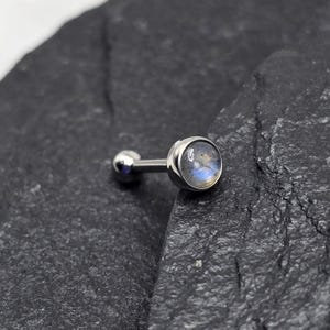 16g Titanium ASTM F136 Grade 23 Labradorite Gemstone Internal Thread Disc Tragus Helix Conch Cartilage Earring Ball Back Stud Barbell