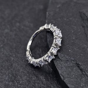 16g Side Lined Chunky CZ Gems Solid 316L Surgical Steel Hinged Segment Clicker Helix Cartilage Orbital Piercing Hoop Ring