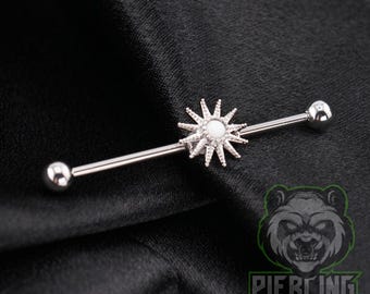14g 16g Sun White Opal Stone External Thread Industrial Scaffold Piercing Barbell Bar