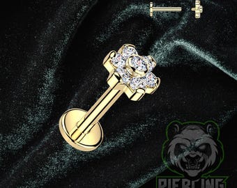 16g Titan ASTM F136 Innengewinde Weiß CZ Edelstein 5 mm Blume Rund Top Piercing Conch Flach Knorpel Helix Labret Monroe