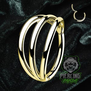 16g 18g Titanium ASTM F136 Tri Band Implant Grade Gold PVD Plated Hinged Segment Septum Helix Piercing Cartilage Daith Hoop Piercing Ring