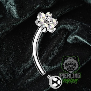 16g Titanium ASTM F136 Internal Thread AB Rainbow CZ Gem 5mm Flower Round Top Piercing Curved Rook Eyebrow Vertical Labret Ashley Piercing