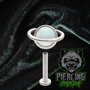 Titanium Saturn White Opal ASTM F136 Threadless Flat Back Bottom Disc Barbell Cartilage Conch Flat Helix Labret Tragus Piercing Medusa