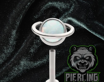 Titanium Saturn White Opal ASTM F136 Threadless Flat Back Bottom Disc Barbell Cartilage Conch Flat Helix Labret Tragus Piercing Medusa