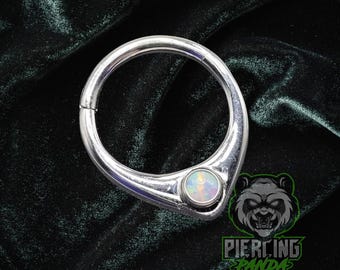 16g 8mm V Opal Stone Hinged Segment Clicker Piercing Hoop Ring Solid 316L Surgical Steel