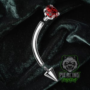 16g Titanium ASTM F136 Spikes Red CZ Gem Curved Barbell Internally Threaded | Rook Ashley Eyebrow Piercing
