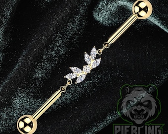 14g 35mm Titanium ASTM F136 Industrial Scaffold Piercing Barbell Internal Thread Captured Sparkly White CZ Gem