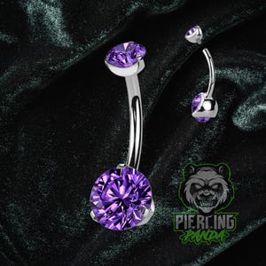 Titanium Internal Thread 14g Tanzanite Purple CZ Gem Top Prong Set Double Round Belly Button Navel Ring ASTM F136 Implant Grade