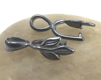 Bails, Leaf Ice-Pick Bails, Two (2) Gunmetal Black Leaf Bails, Black Bails, Jewelry Supplies, Pendant Supplies, Item 301m