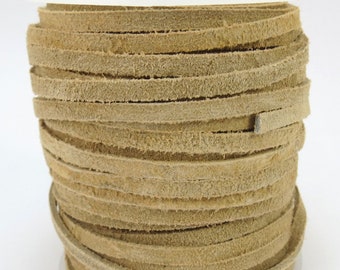 Beige Suede Leather Cord, Beige 3-4mm Cord, Four (4) Yards Suede Cord, Jewelry Supplies, Beading Supplies, Item 617ct