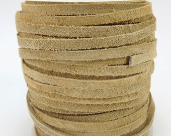 Beige Suede Leather Cord, 3-4mm Lace Cord, 25 Yards Suede Lace Cord, Leather Necklace Cord, Jewelry Supplies,  Item 779c